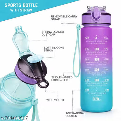 Motivational Time Marker Water Bottle 1L | BPA-Free Leak-Proof Sipper Bottle for Gym, Office, School & Travel