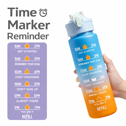 Motivational Time Marker Water Bottle 1L | BPA-Free Leak-Proof Sipper Bottle for Gym, Office, School & Travel