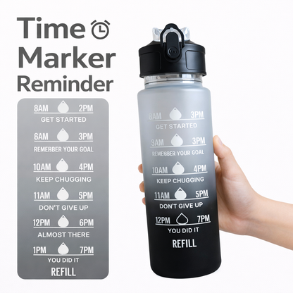 Motivational Time Marker Water Bottle 1L | BPA-Free Leak-Proof Sipper Bottle for Gym, Office, School & Travel