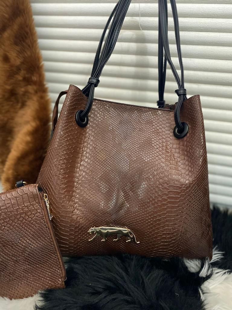 Croco Texture Premium Leather Tote Bag for Women | Large Travel Handbag with Pouch (14x16x8 Inch)