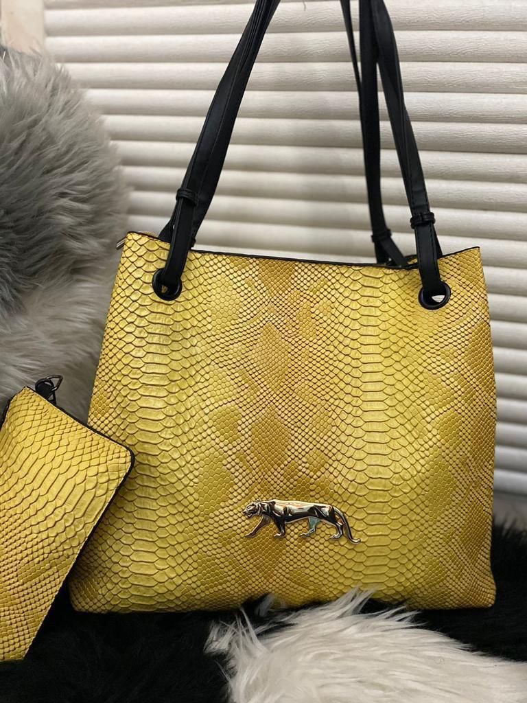 Croco Texture Premium Leather Tote Bag for Women | Large Travel Handbag with Pouch (14x16x8 Inch)
