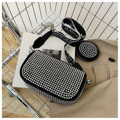 Diamond Studded Sling Bag for Women with Removable Coin Pouch | Stylish Broad Strap Crossbody Bag (8x2.5x5 Inch)