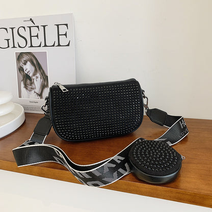 Diamond Studded Sling Bag for Women with Removable Coin Pouch | Stylish Broad Strap Crossbody Bag (8x2.5x5 Inch)