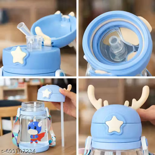 Kids Water Bottle with Straw | Leak Proof BPA Free Cartoon Sipper Bottle for School & Travel