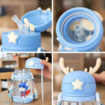 Kids Water Bottle with Straw | Leak Proof BPA Free Cartoon Sipper Bottle for School & Travel