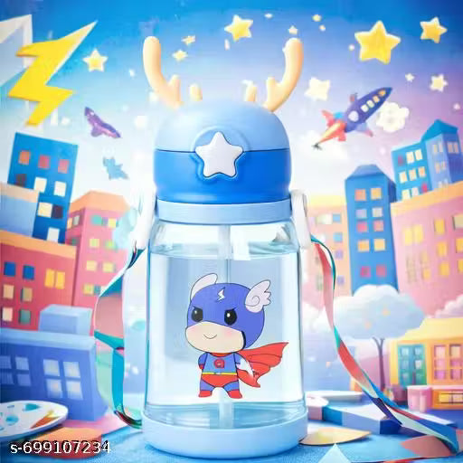 Kids Water Bottle with Straw | Leak Proof BPA Free Cartoon Sipper Bottle for School & Travel