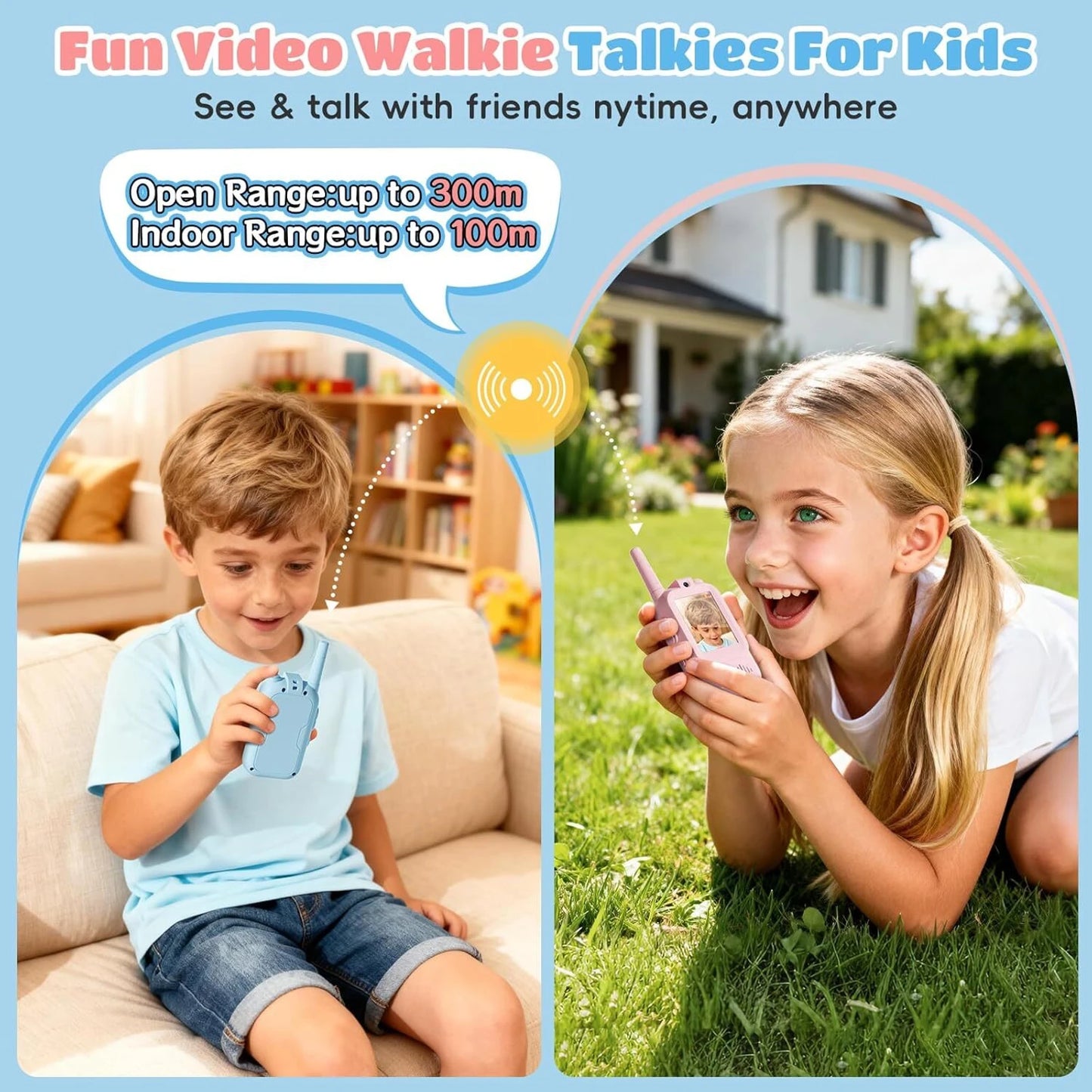 Kids Video Walkie Talkie Toy (2 Pack) – Rechargeable HD Camera Intercom with Voice Changer, Long Range Indoor & Outdoor Play for Boys & Girls